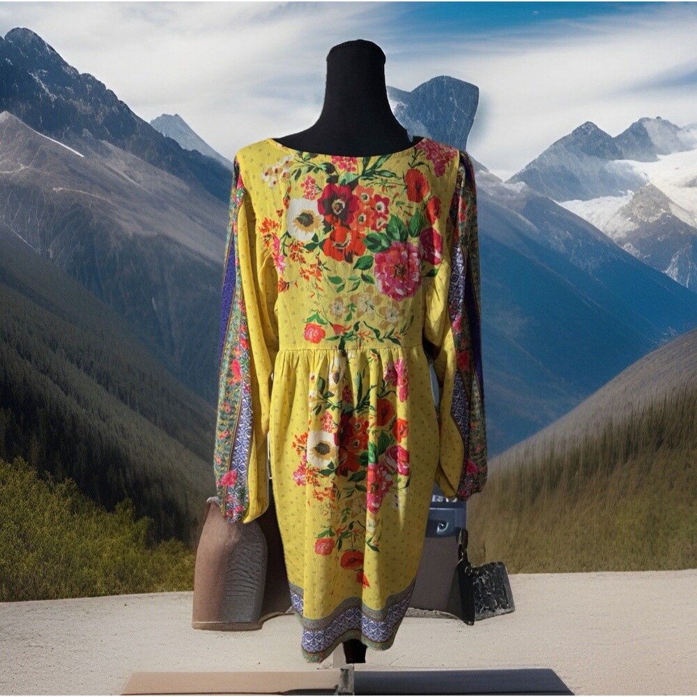 Chic Umgee USA tunic‎ top Mini dress floral boho S  Cottage Core Vacation Hawaii - Picture 3 of 5